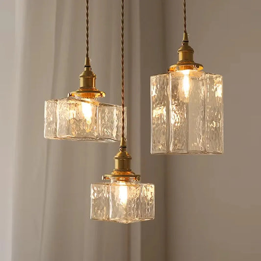 Vintage lampy wiszące szklane z mosiężnym wykończeniem