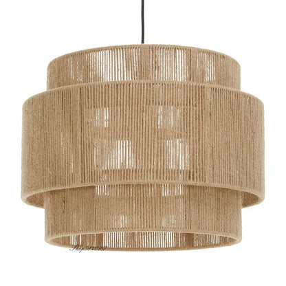 Nowoczesna sufitowa lampa boho wisząca z tkaniny z podwójnym kloszem