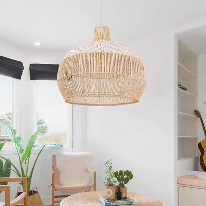 Plecione Lampa Wisząca Boho z Naturalnego Wiklinowego Klosza