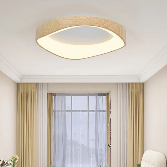 Skandynawska lampa sufitowa LED – Nowoczesna lampa natynkowa z efektem drewna