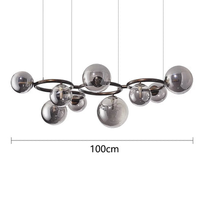 Nowoczesny żyrandol z kulami ze szkła – Designerska lampa wisząca z przydymionymi kloszami i okrągłą ramą