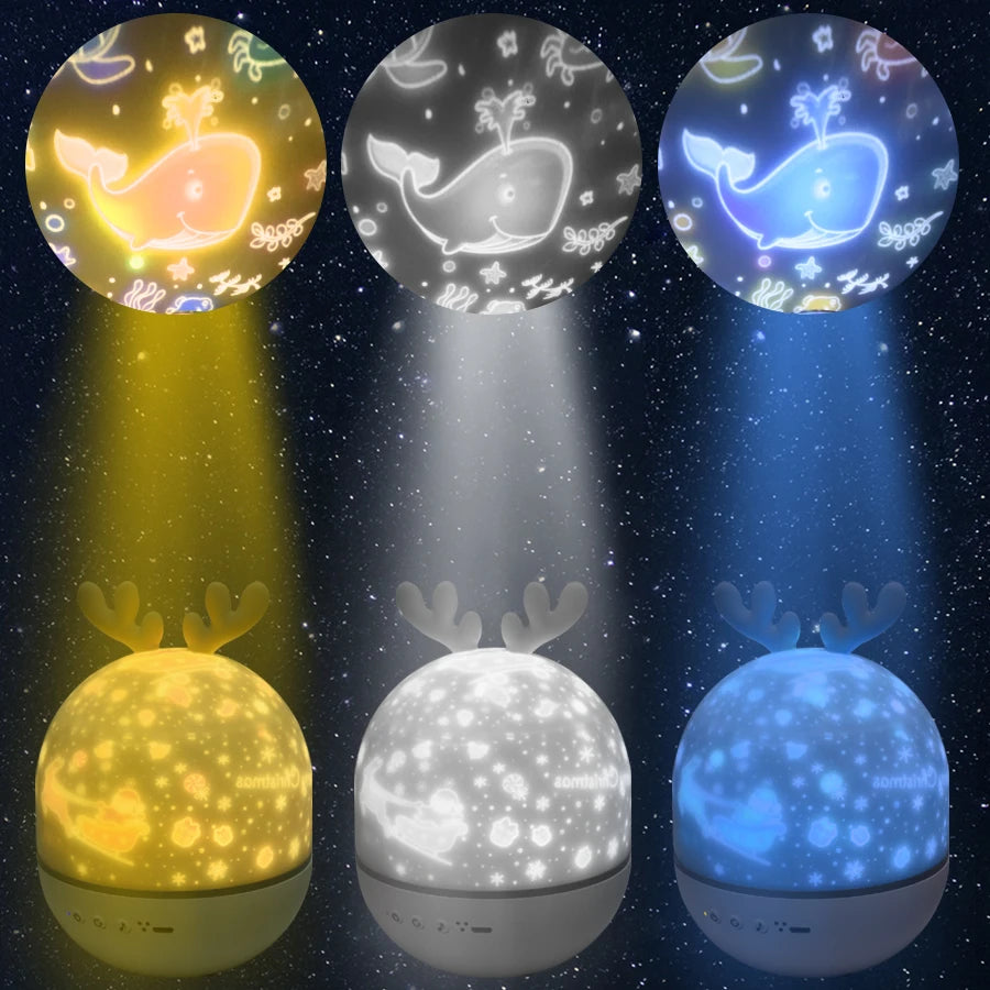 Projektor nocny LED z pilotem i muzyką – lampka dziecięca z gwiazdkami i timerem