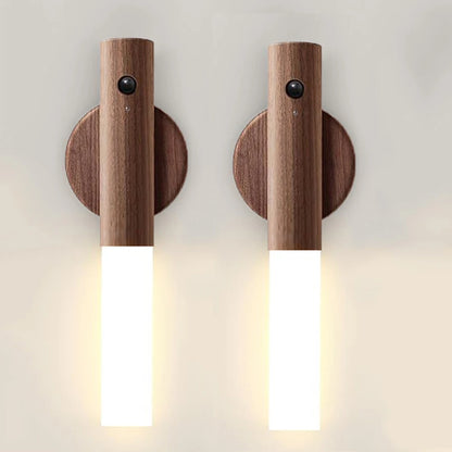 Nowoczesny kinkiet z drewna  – Lampa ścienna LED na magnes, z czujnikiem ruchu