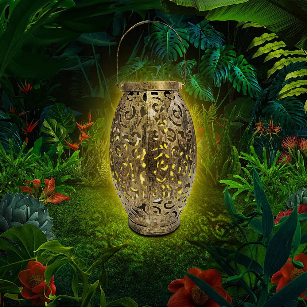 Solarny lampion ogrodowy LED – dekoracyjna latarnia z efektem wzoru cieni, do użytku zewnętrznego