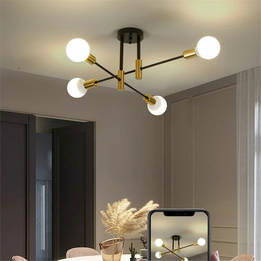 Industrialna lampa sufitowa żyrandol z okrągłymi lampami