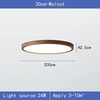 Nowoczesna okrągła lampa sufitowa LED z drewnianą ramą