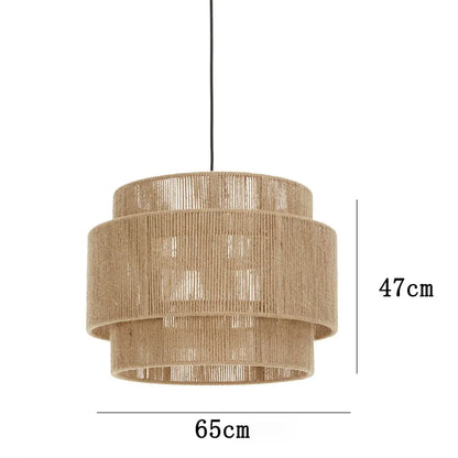 Nowoczesna sufitowa lampa boho wisząca z tkaniny z podwójnym kloszem