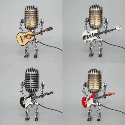 Lampa retro mikrofon z gitarą – dekoracyjna lampka LED w stylu robota muzyka