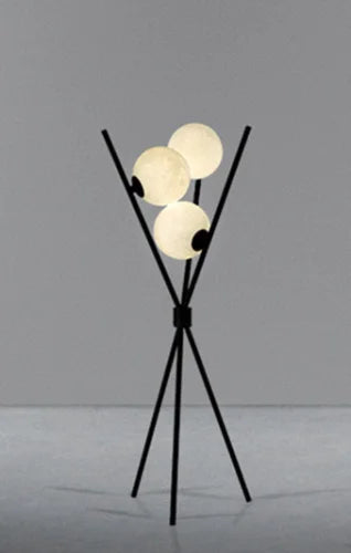 Designerska Lampa Stojąca LED z Kloszami w Kształcie Księżyca – Lampa Stołowa i Podłogowa na Trójnogu