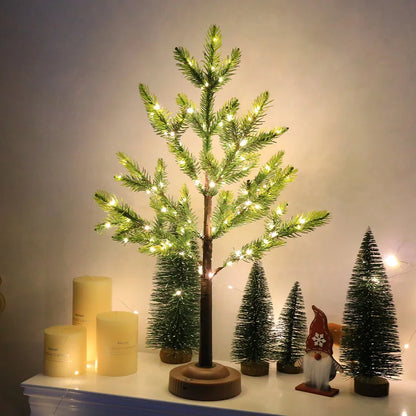 Dekoracyjna choinka LED na drewnianej podstawie – świąteczne drzewko świetlne