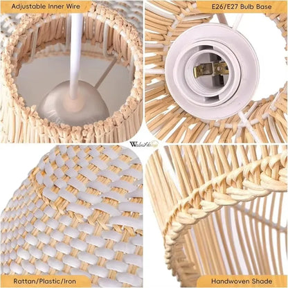 Plecione Lampa Wisząca Boho z Naturalnego Wiklinowego Klosza