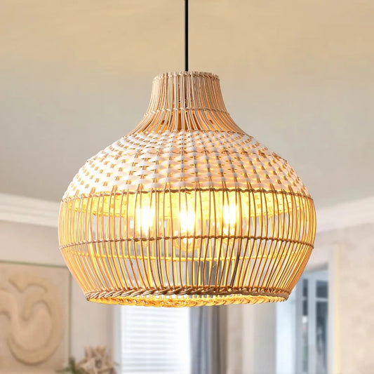 Plecione Lampa Wisząca Boho z Naturalnego Wiklinowego Klosza