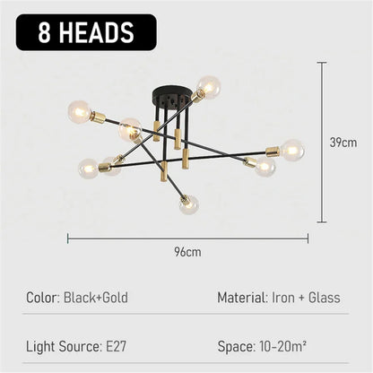 Industrialna lampa sufitowa żyrandol z okrągłymi lampami