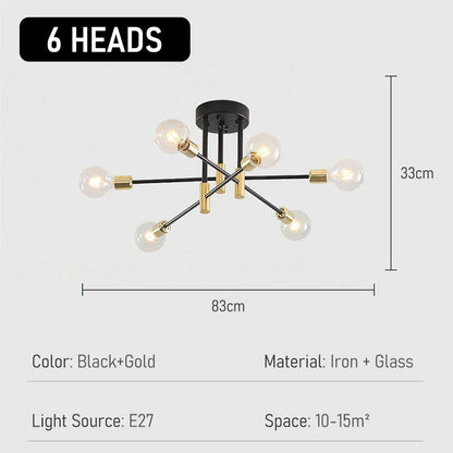Industrialna lampa sufitowa żyrandol z okrągłymi lampami