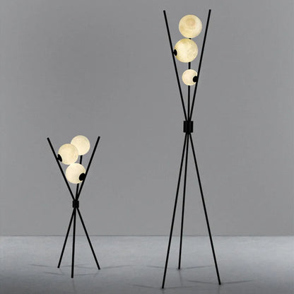 Designerska Lampa Stojąca LED z Kloszami w Kształcie Księżyca – Lampa Stołowa i Podłogowa na Trójnogu