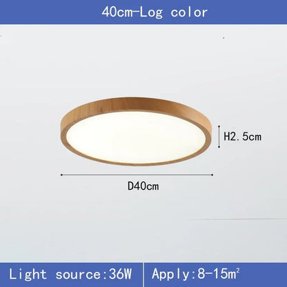 Nowoczesna okrągła lampa sufitowa LED z drewnianą ramą