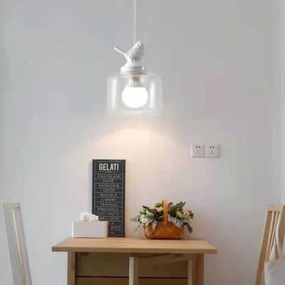 Lampa Wisząca z Szklanym Kloszem i Dekoracyjnym Ptaszkiem
