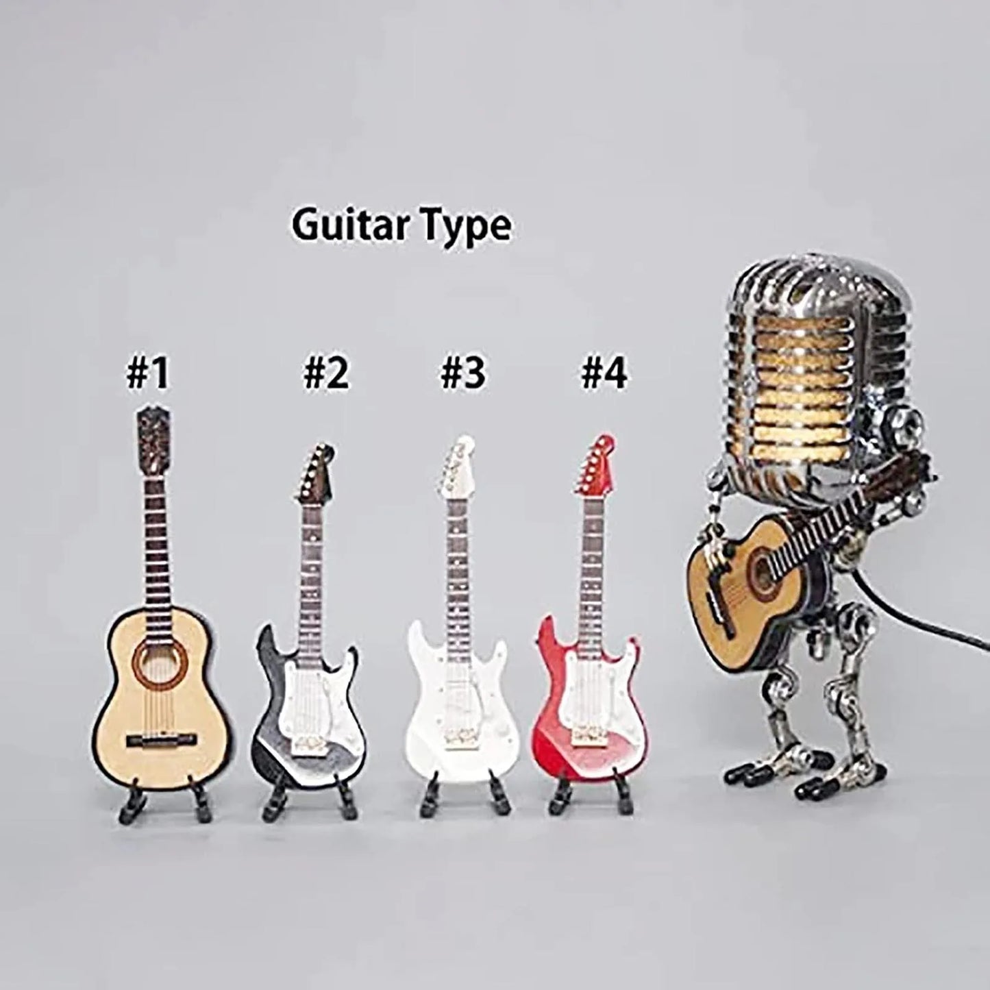 Lampa retro mikrofon z gitarą – dekoracyjna lampka LED w stylu robota muzyka