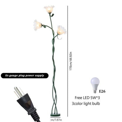 Lampa stojąca w stylu retro – podłogowa lampa kwiatowa z kloszami w kształcie lilii