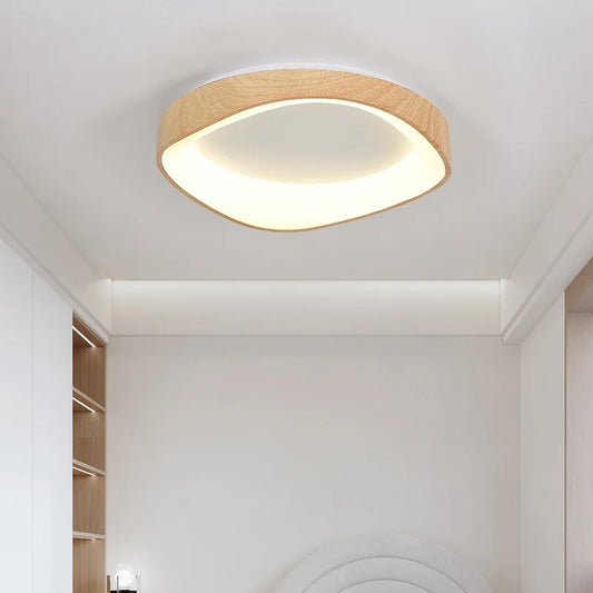 Skandynawska lampa sufitowa LED – Nowoczesna lampa natynkowa z efektem drewna