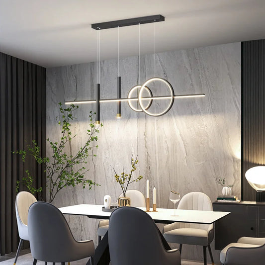 Nowoczesna lampa wisząca LED – geometryczny design, oświetlenie sufitowe do salonu i jadalni