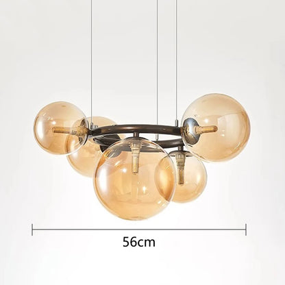 Nowoczesny żyrandol z kulami ze szkła – Designerska lampa wisząca z przydymionymi kloszami i okrągłą ramą
