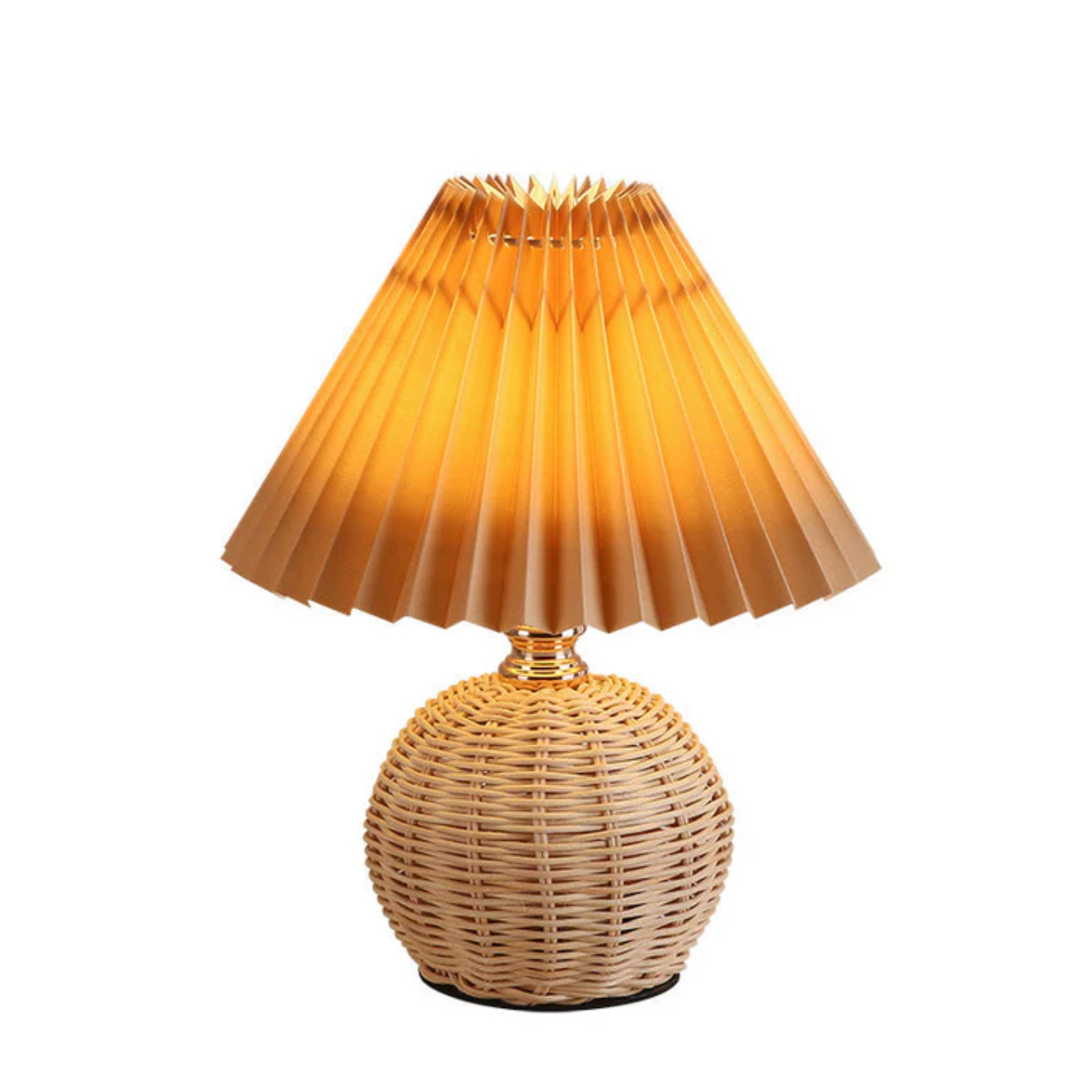 Lampka stołowa z plecioną podstawą – naturalny styl boho z plisowanym abażurem