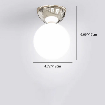 Plafon sufitowy kula – lampa z mlecznym kloszem szklanym i metalową podsufitką