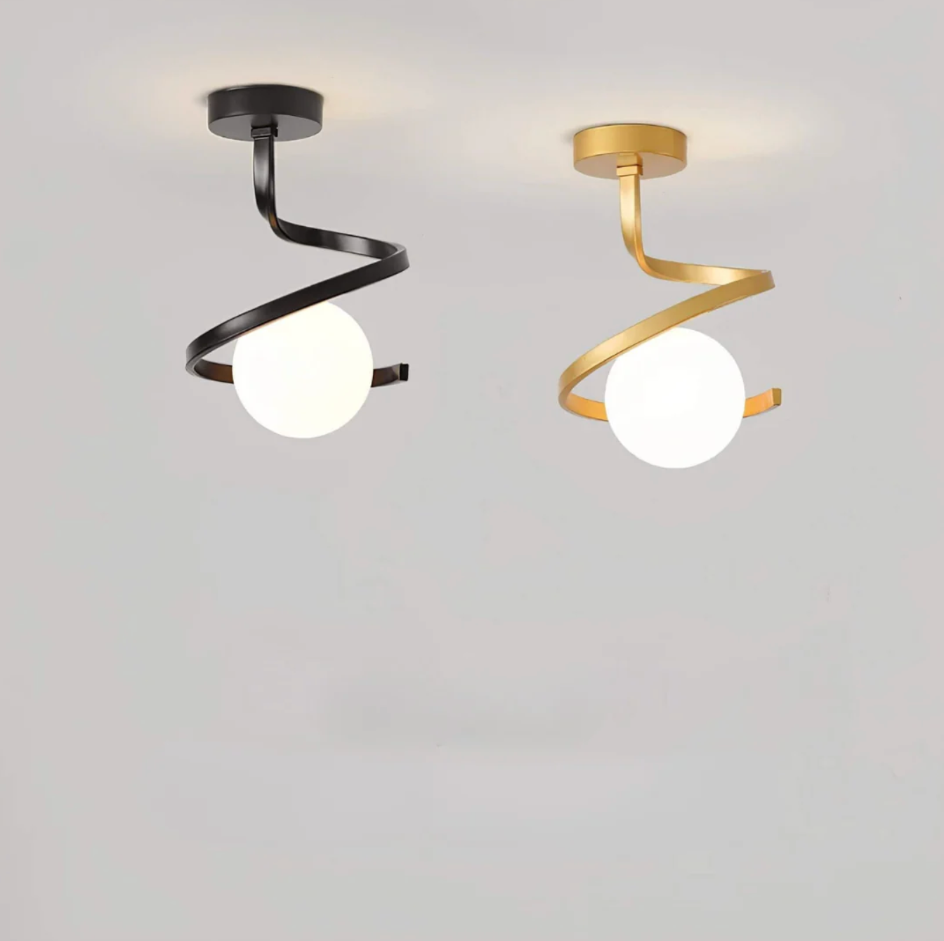 Plafon sufitowy spiralny – lampa z kulistym