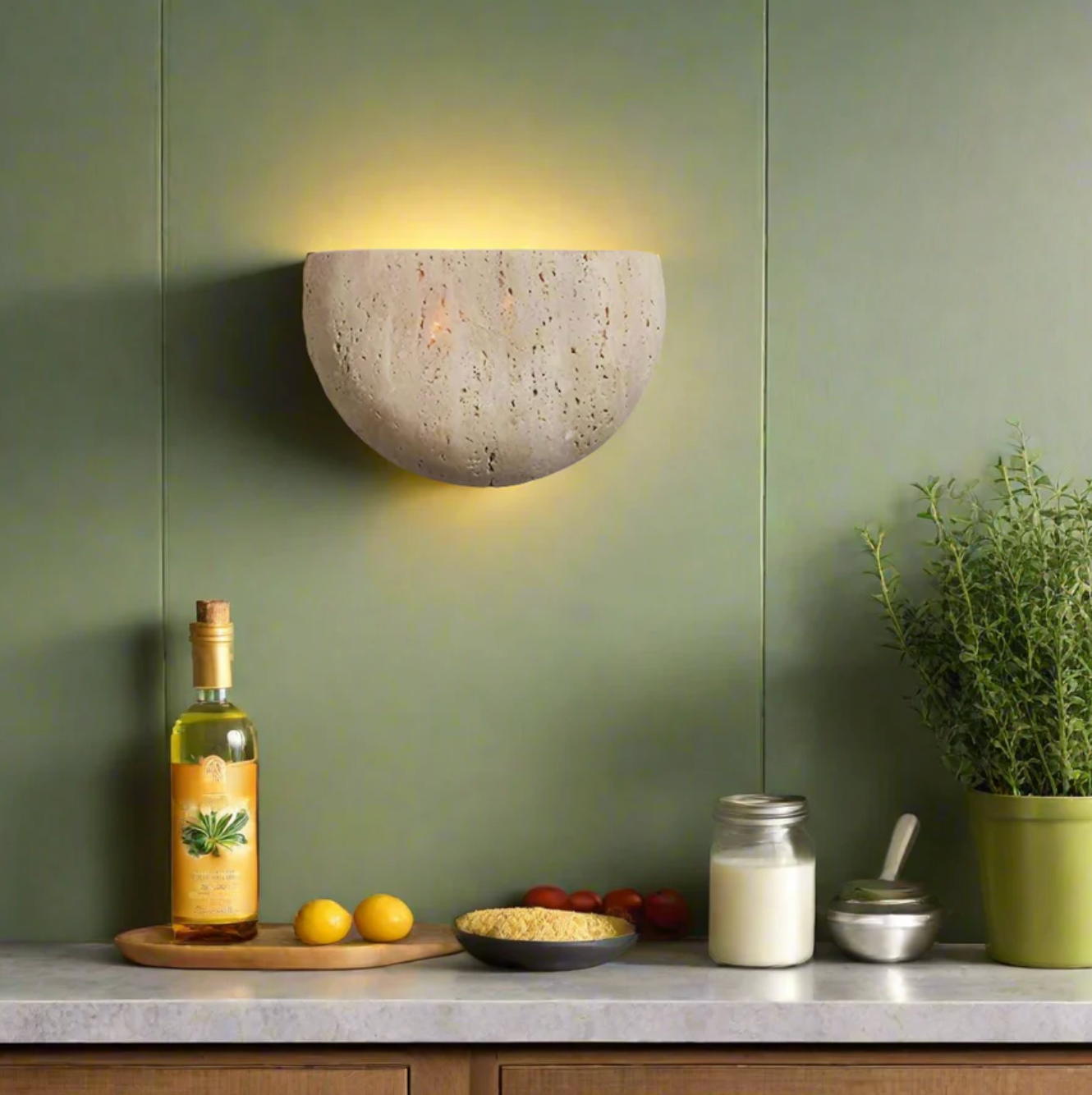 Kinkiet ścienny z kamienia naturalnego – lampa ścienna półokrągła LED