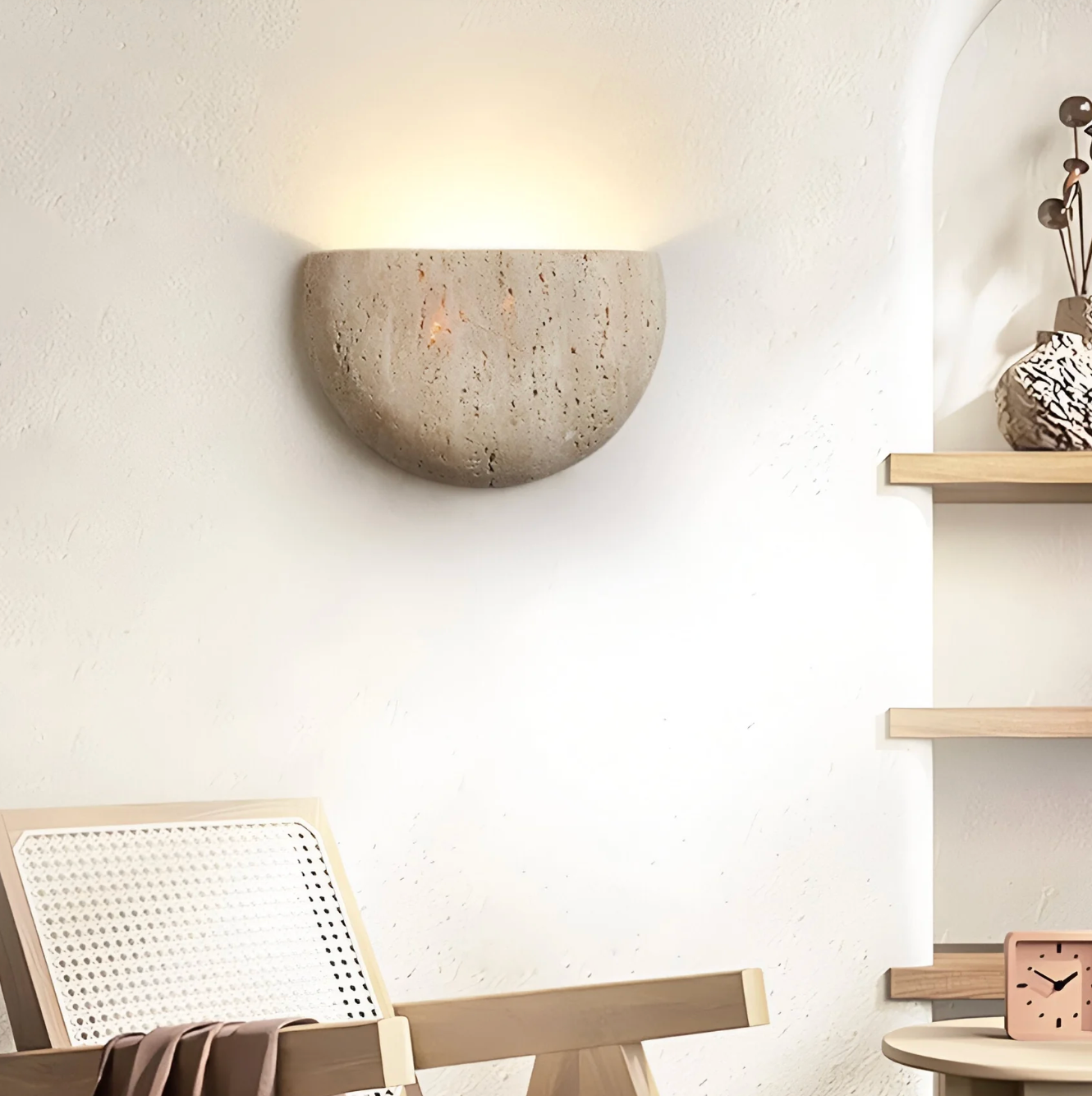 Kinkiet ścienny z kamienia naturalnego – lampa ścienna półokrągła LED