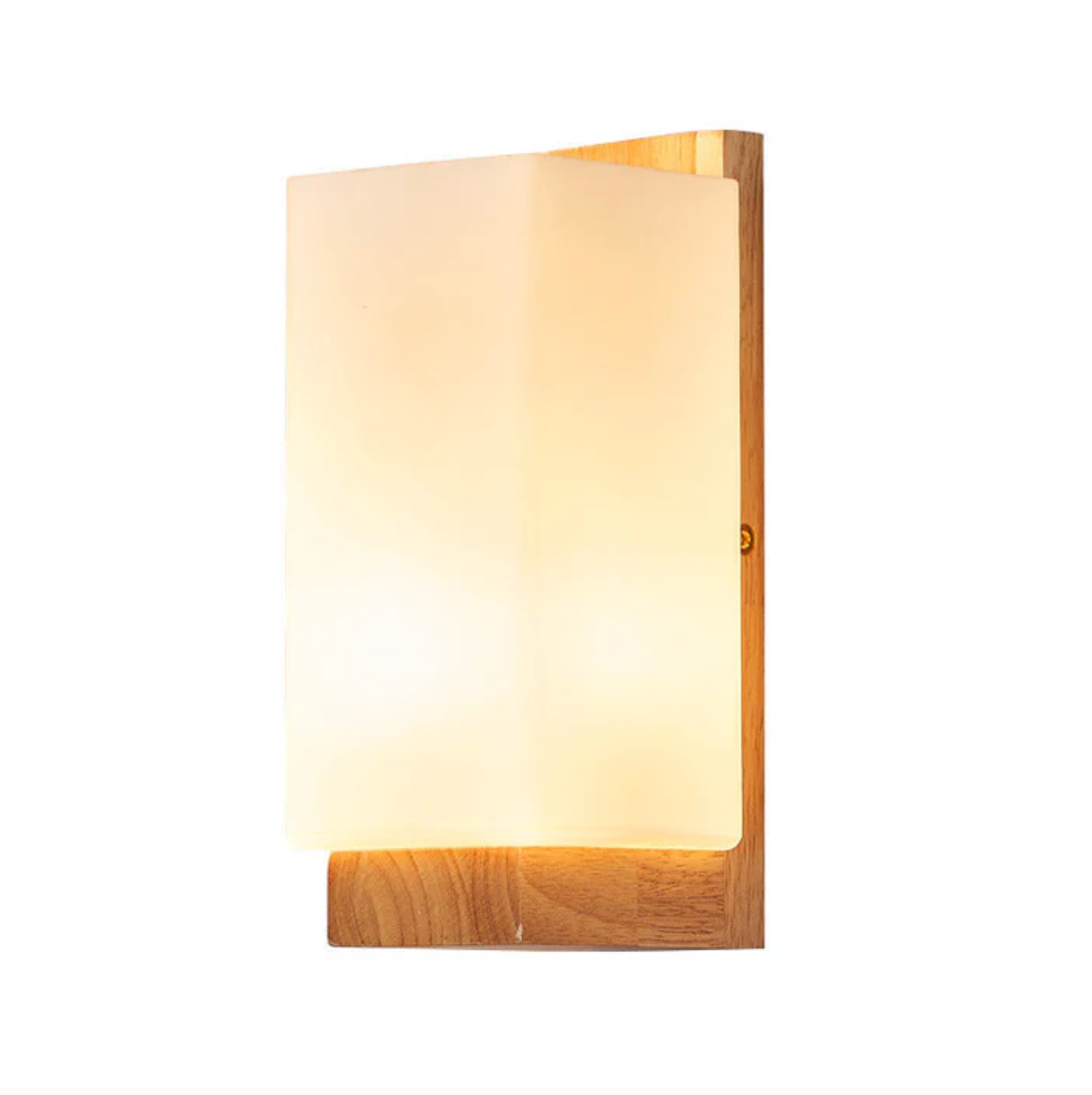 Kinkiet ścienny drewniany z mlecznym kloszem – nowoczesna lampa do sypialni