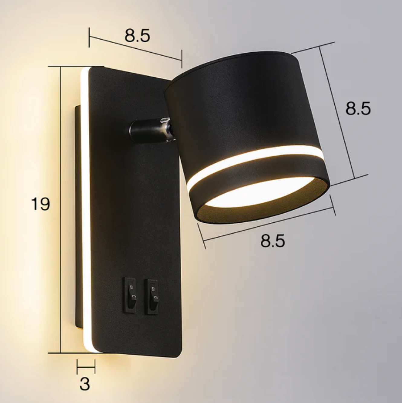 Nowoczesny kinkiet ścienny LED z regulowanym reflektorem i podwójnym włącznikiem