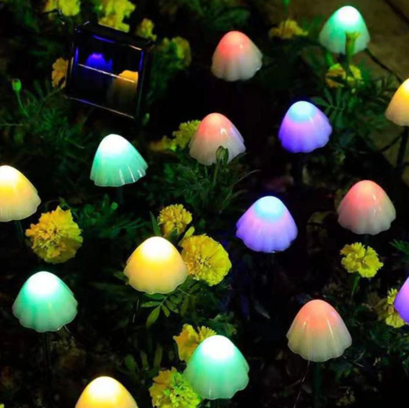 Solarne lampki ogrodowe LED Grzybki – dekoracyjne oświetlenie zewnętrzne RGB