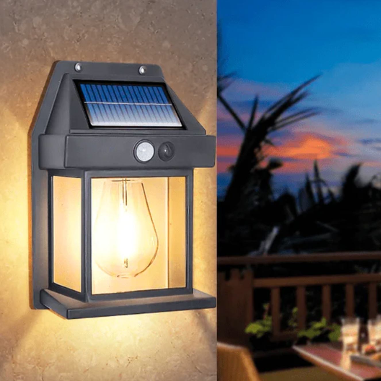 Solarna lampa ścienna LED z czujnikiem ruchu – stylowa latarnia ogrodowa