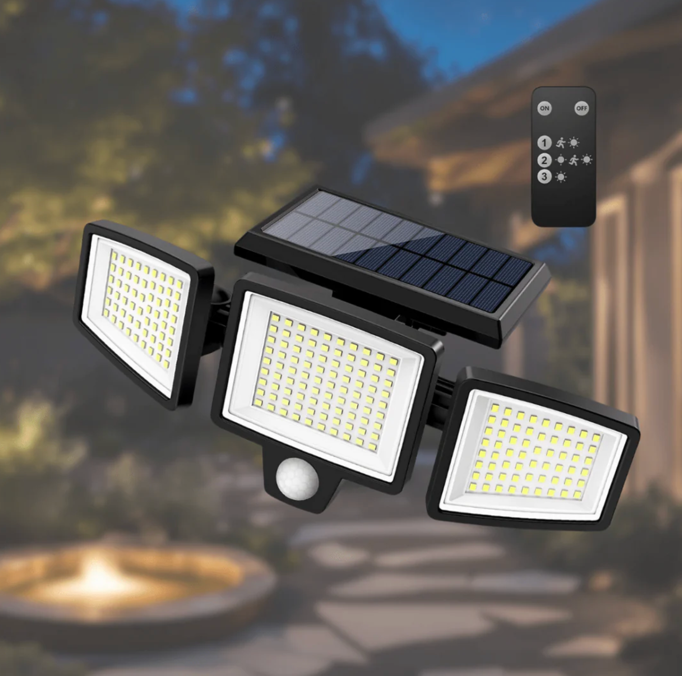 Solarna lampa LED z czujnikiem ruchu – zewnętrzny reflektor 210 LED 2500 lm do ogrodu i podjazdu