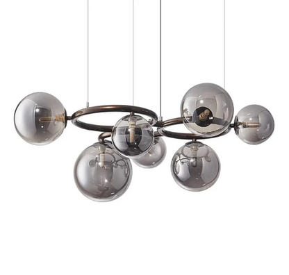 Nowoczesny żyrandol z kulami ze szkła – Designerska lampa wisząca z przydymionymi kloszami i okrągłą ramą
