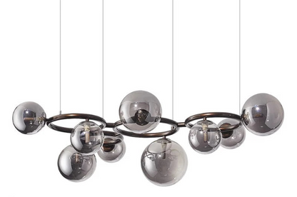 Nowoczesny żyrandol z kulami ze szkła – Designerska lampa wisząca z przydymionymi kloszami i okrągłą ramą