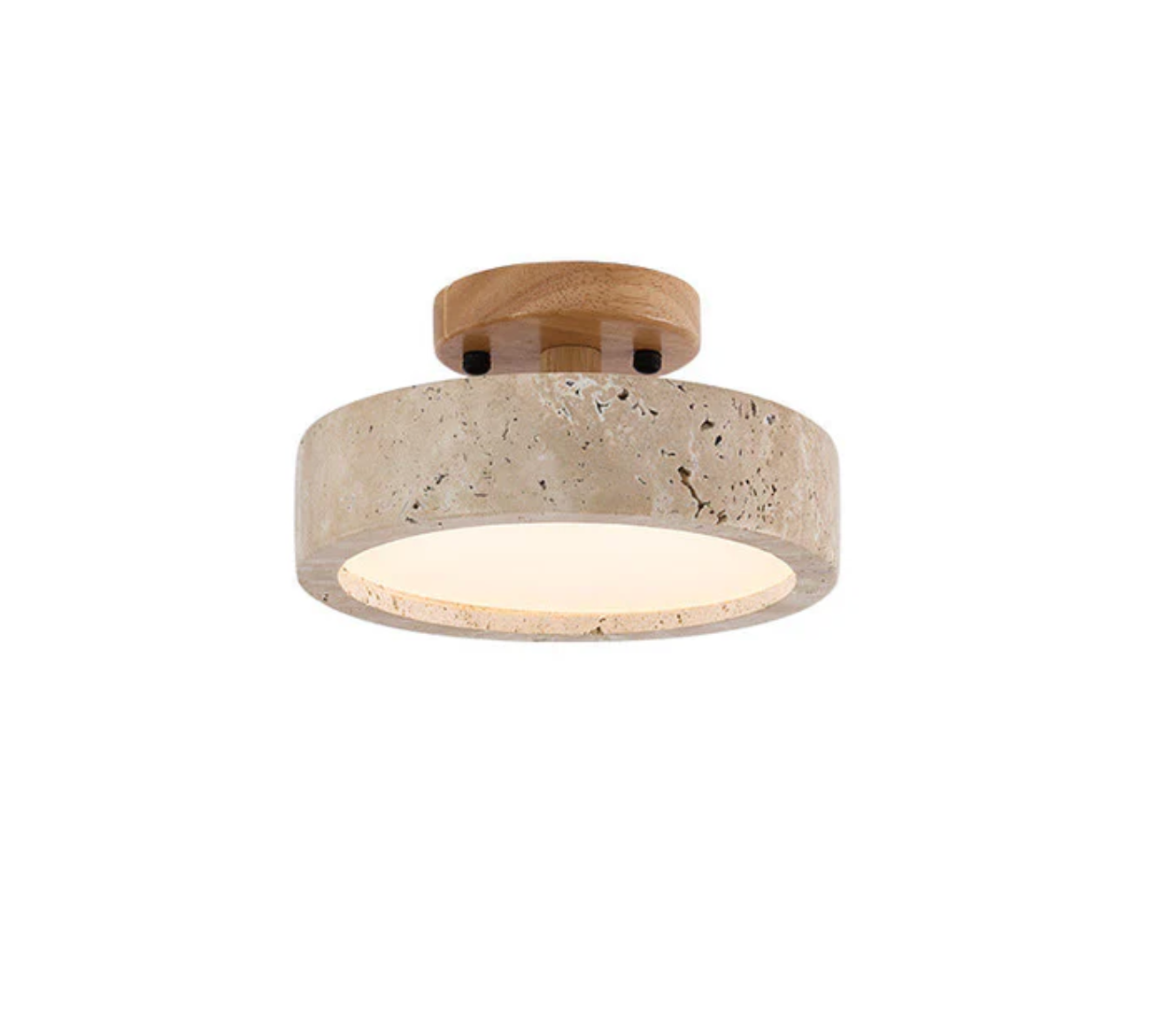 Sufitowa lampa z kamienia i drewna w stylu minimalistycznym