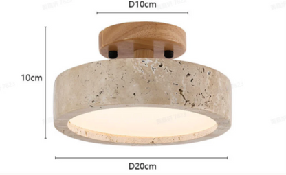 Sufitowa lampa z kamienia i drewna w stylu minimalistycznym
