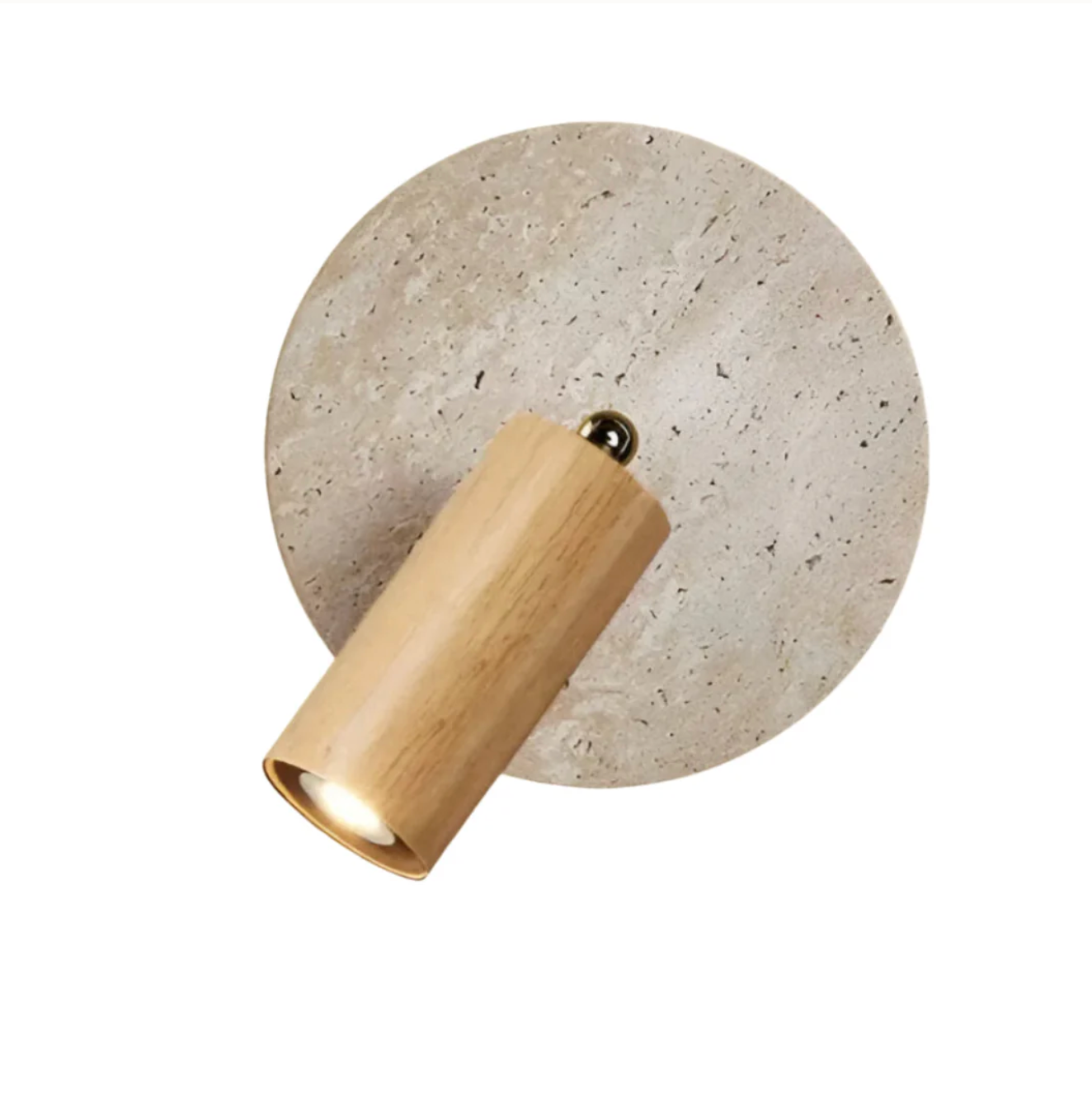 Nowoczesny kinkiet ścienny z regulowanym reflektorem – kamień i drewno