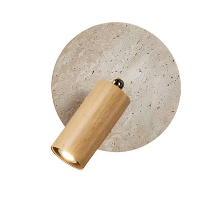 Nowoczesny kinkiet ścienny z regulowanym reflektorem – kamień i drewno