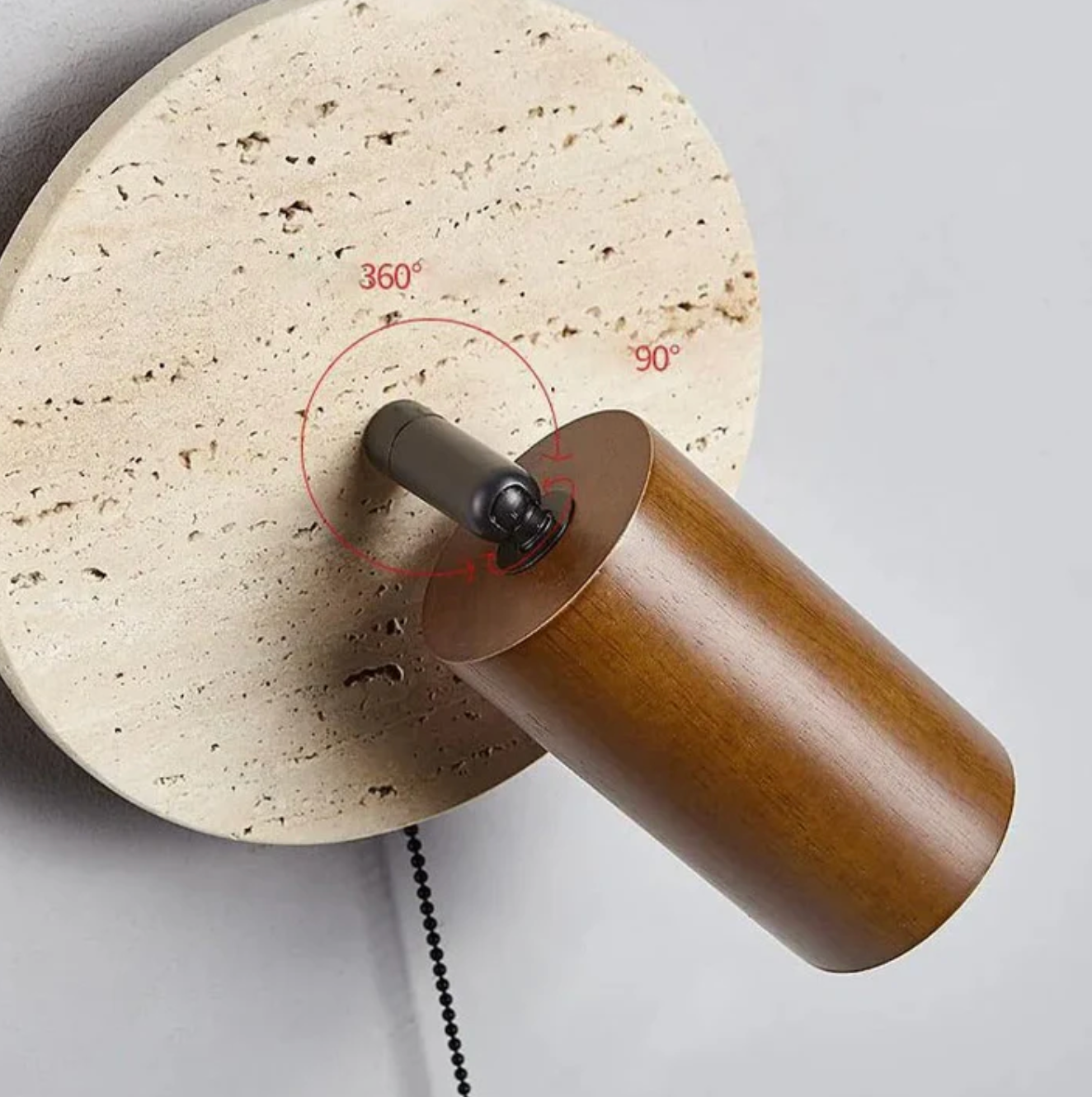 Nowoczesny kinkiet ścienny z regulowanym reflektorem – kamień i drewno