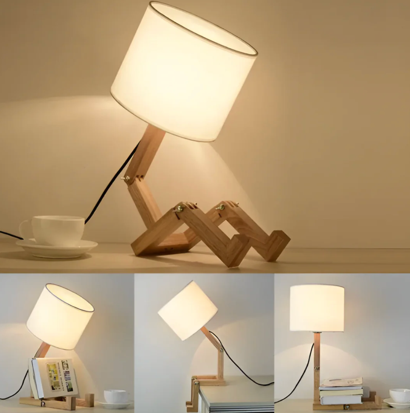 Designerska lampa stołowa drewniana – regulowana, nowoczesna forma drewniany robót