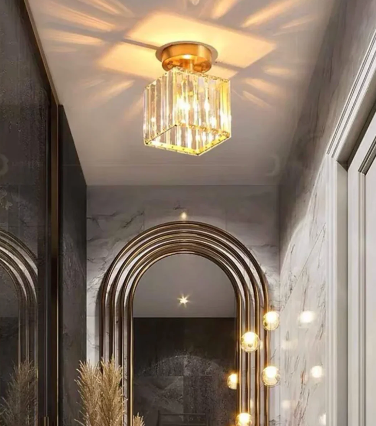 Plafon kryształowy glamour – nowoczesna lampa sufitowa z transparentnym kloszem