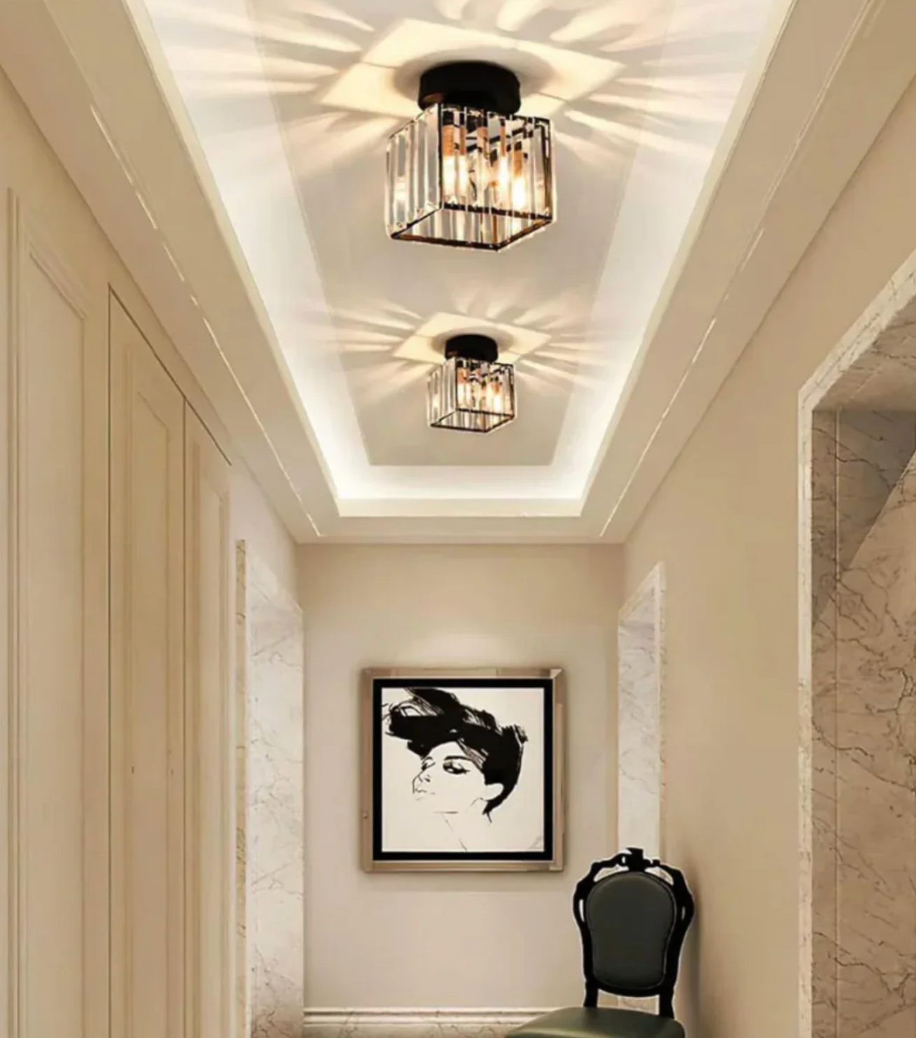 Plafon kryształowy glamour – nowoczesna lampa sufitowa z transparentnym kloszem