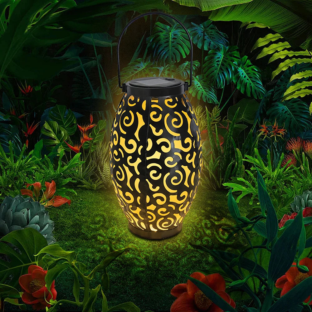 Solarny lampion ogrodowy LED – dekoracyjna latarnia z efektem wzoru cieni, do użytku zewnętrznego