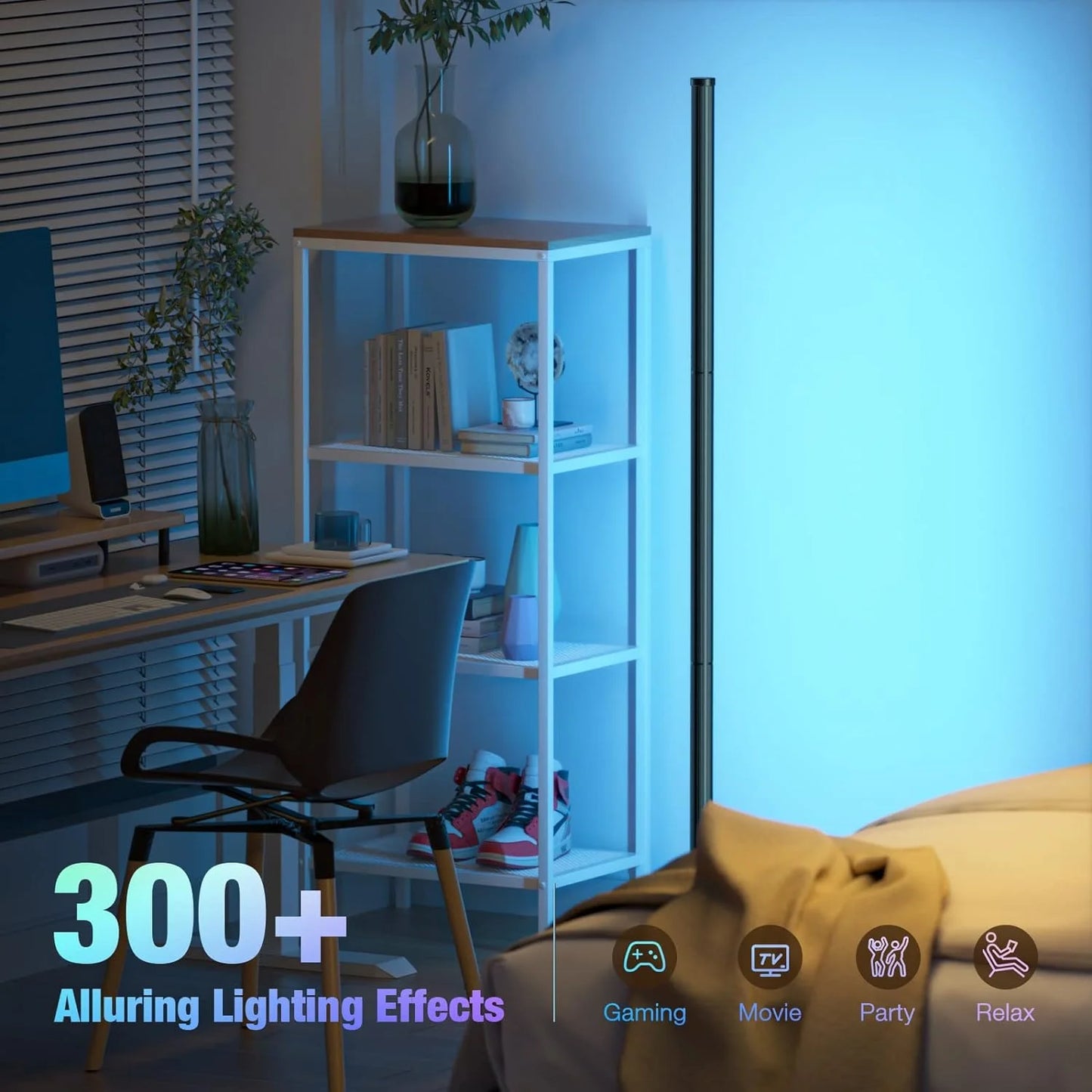 Lampa podłogowa LED RGB narożnikowa z regulowanymi kolorami i inteligentnymi trybami oświetlenia