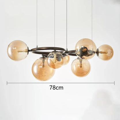 Nowoczesny żyrandol z kulami ze szkła – Designerska lampa wisząca z przydymionymi kloszami i okrągłą ramą