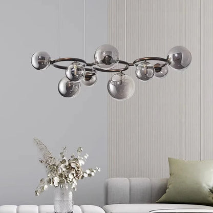 Nowoczesny żyrandol z kulami ze szkła – Designerska lampa wisząca z przydymionymi kloszami i okrągłą ramą
